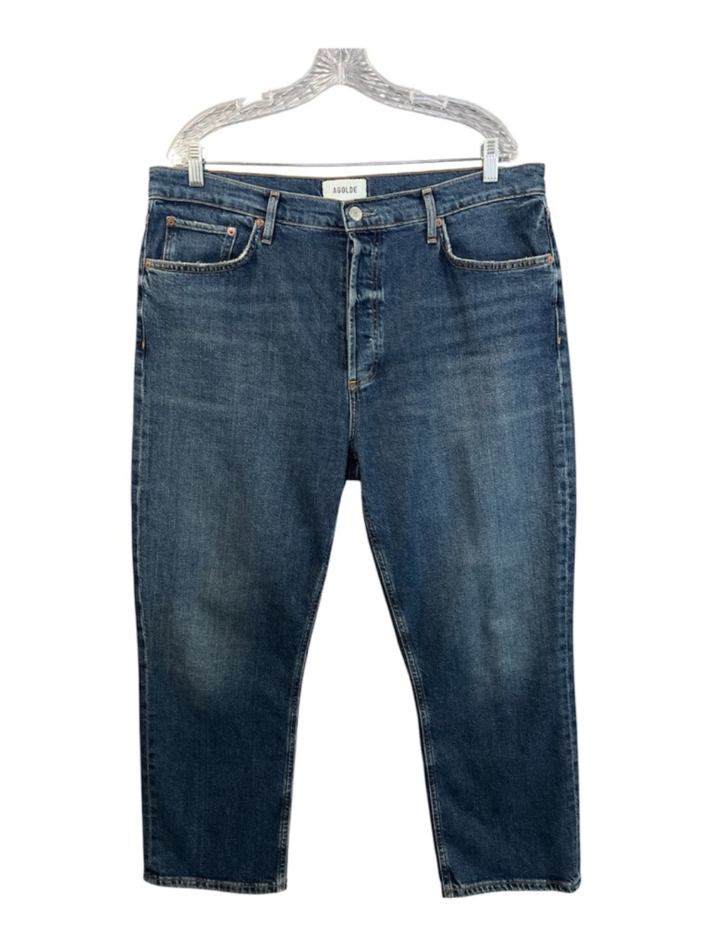 Agolde Riley Crop Jeans Women’s 33 Blue High Rise Straight Leg A056-1858